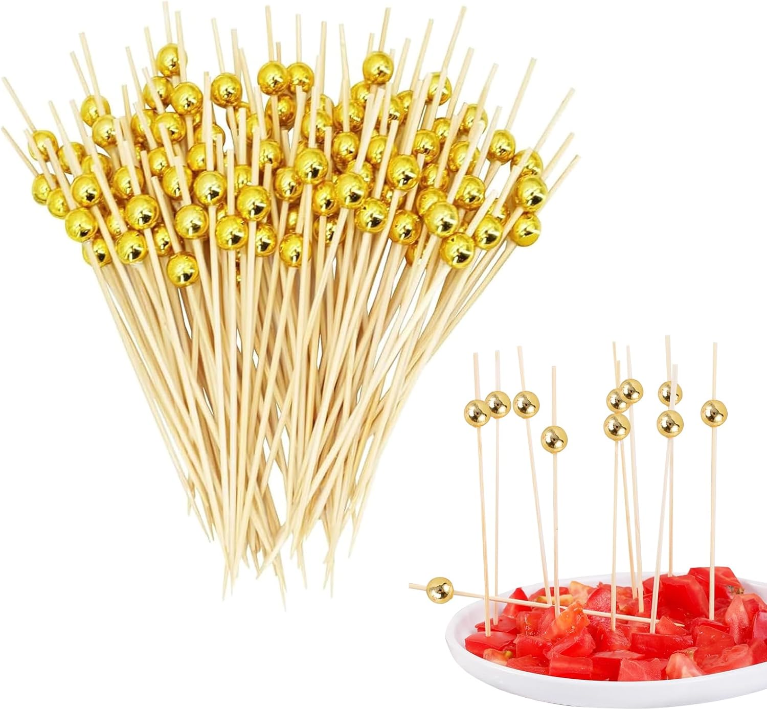 Liroyal カクテルピック(200個セット) カクテルピン フルーツピック 食品スティック おしゃれ 竹 アクリルビーズ 使い捨て 自宅用 レストラン用 業務用 パーティーグッズ