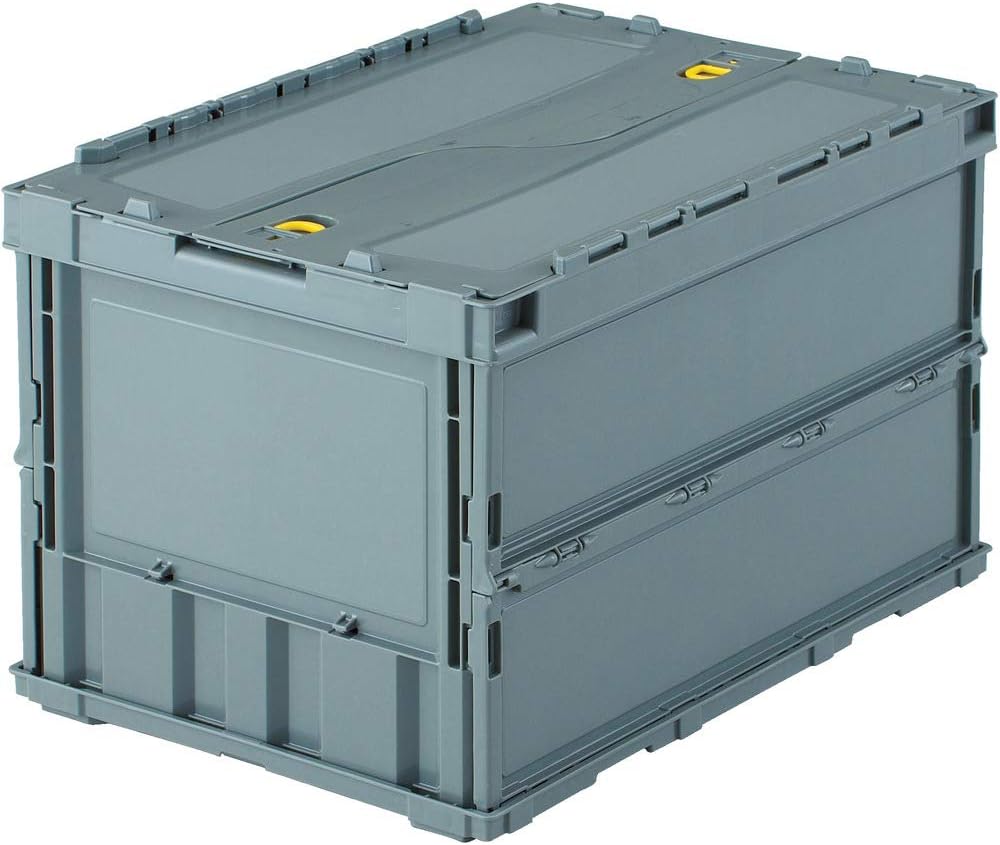 トラスコ中山(TRUSCO) 収納ケース 収納ボックス 薄型折りたたみコンテナ ロックフタ付 グレー 50L TRC50B