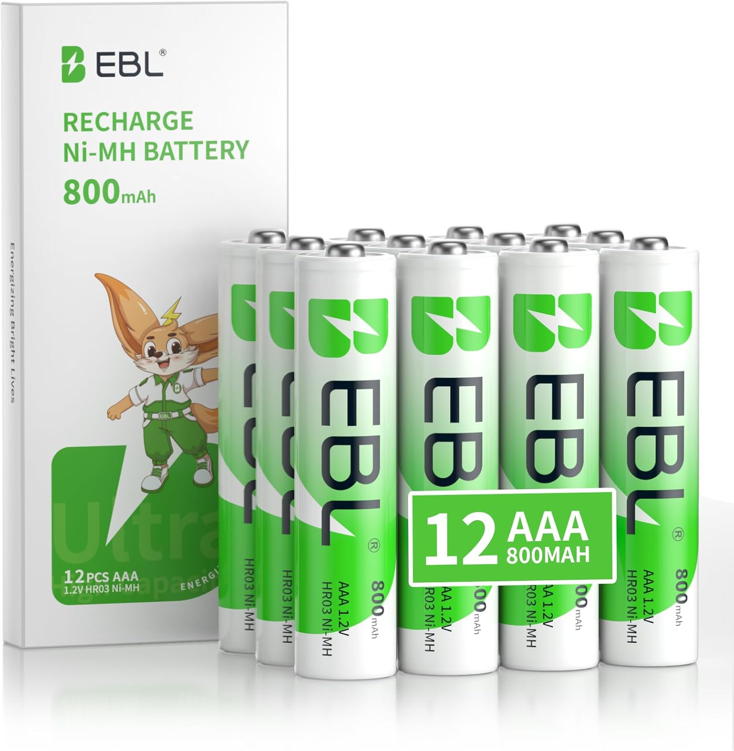 EBL 単4電池 充電式 800mAh*12個入り 1.2V ニッケル水素電池 1200回使用可能 充電式単4 単四充電池