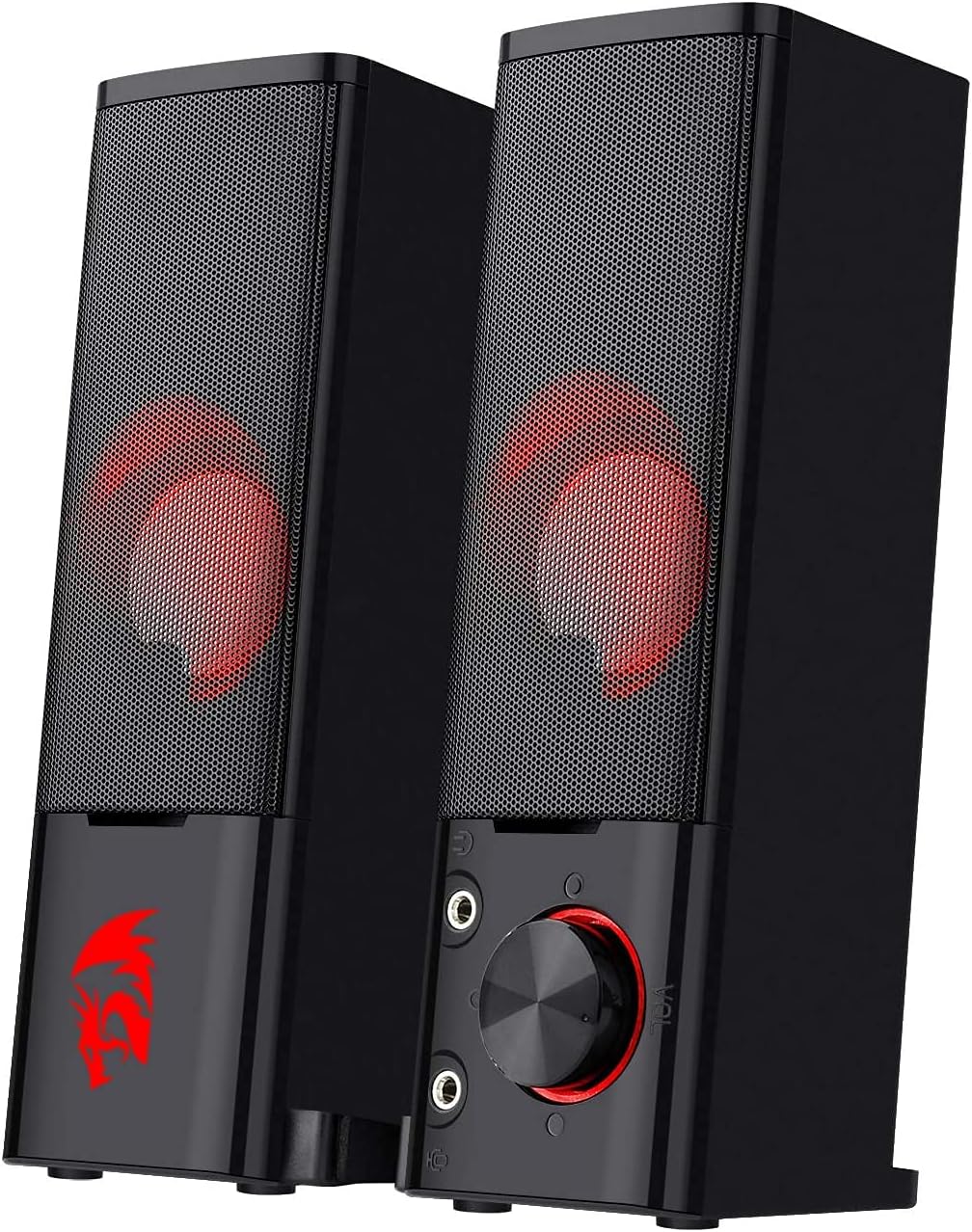 Redragon GS550 PCゲーミングスピーカー 2.0チャンネル デスクトップコンピューター サウンドバー コンパクトな操作可能なサイズ ヘッドホンジャック 適切なレッドバックライト USB電源 3.5mmケーブル付き