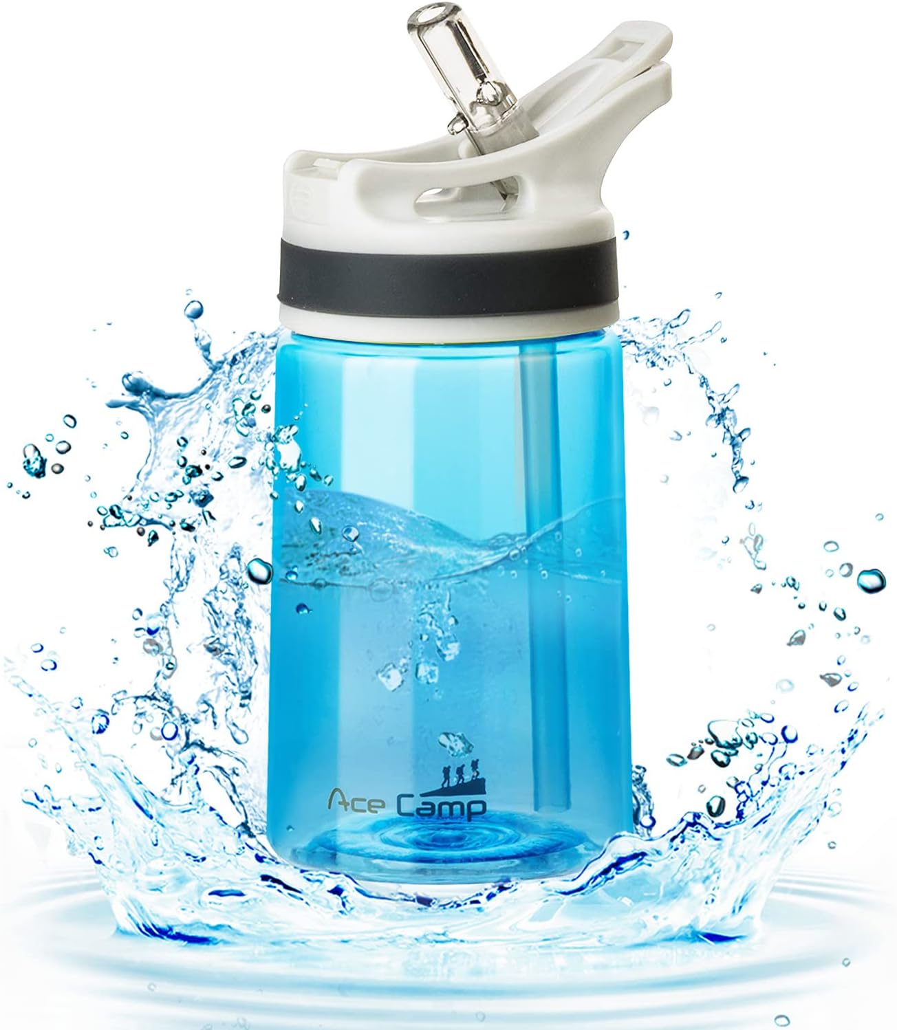 AceCamp BPAフリー 子供 水筒 プラスチック、ストロー付き、TRITAN製 クリアウォーターボトル 350ml、ブルー