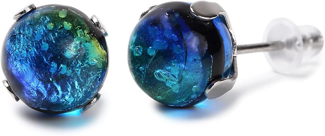 Sea drop 光る ホタルガラス スタッドピアス ケラママリン 蓄光 レディース ステンレス 金属アレルギー対応 両耳用 シルバーカラー [073et-s]