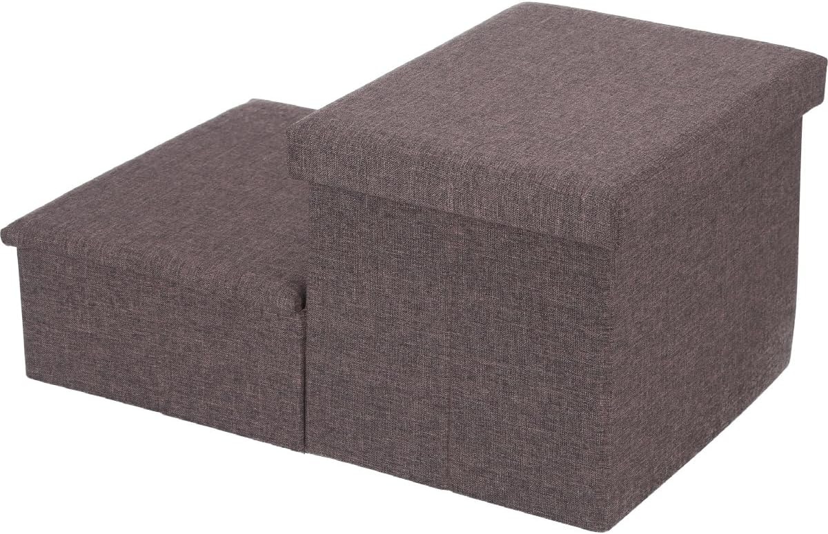 不二貿易 ドッグステップ 収納 ペットステップ 2段 幅59×奥行40×高さ30cm チャコール ペット用品 収納付き 犬用階段 小型犬 負担軽減 53723