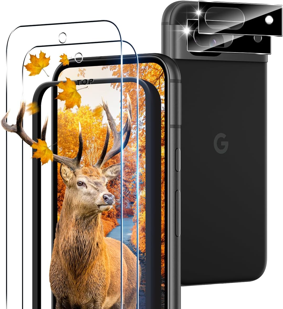 【2+2枚セット 指紋認証対応】 ガイド枠付き 用 Google Pixel 8A ガラスフィルム 2枚 ピクセル8A フィルム + 2枚 カメラ保護フィルムセッ 【 日本旭硝子製 9H強度 】 対応 Pixel 8A 強化ガラス 全面 保護フィルム ケース 高透過率 3D Touch対応 厚さ0.26超薄型 飛散防止 高感度 耐衝撃 指紋・汚れ防止 ゼロ気泡 ラウンドエッジ加工 簡単貼り付け