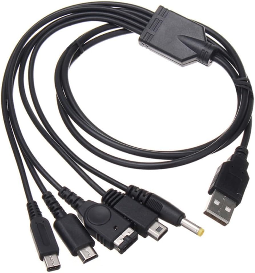 5in1 USB 充電ケーブル ニンテンドー New 3DS(XL/LL), 3DS(XL/LL), 2DS, DSi(XL/LL), GBA SP, Wii U,PSP 1000/2000/3000 対応 長さ1.2m