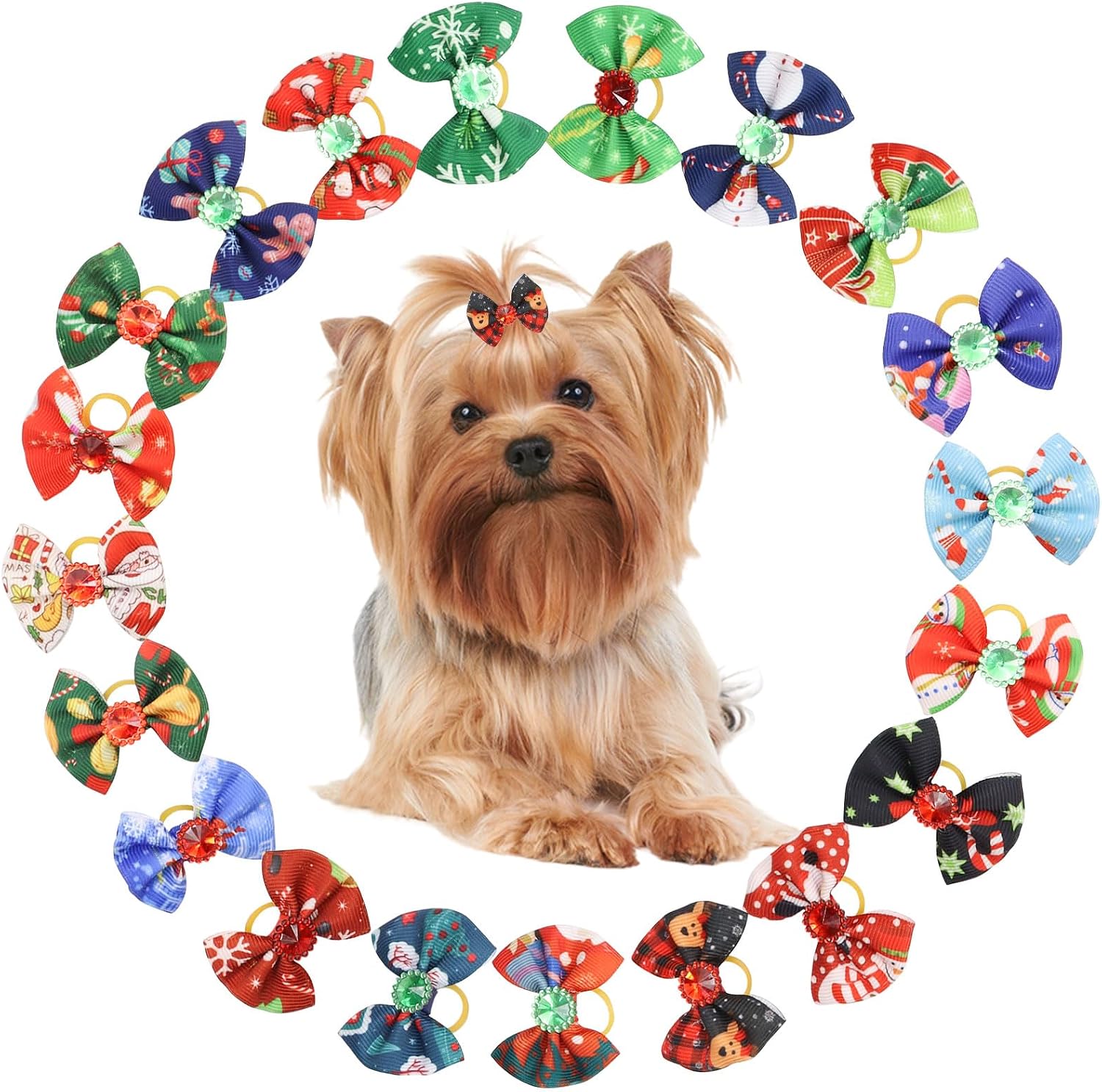 クリスマス 犬 リボン 20個セット 犬 ヘアゴム 蝶結び 可愛い 雪だるま サンタクロース トナカイ 髪飾り 髪ゴム 髪留め ヘア飾り 猫 犬 ペット用 ヘアアクセサリー 写真撮影 コスプレ クリスマス 新年 パーティー(マルチカラー C)