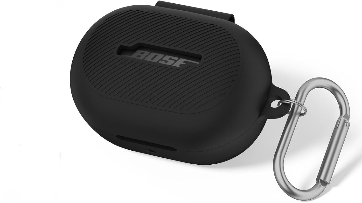Bose QuietComfort Earbuds (2024) 用イヤホン保護ケース、CONTEME カラビナ付きシリコンソフトケース、ロゴ、フロント LED 表示 (Black)