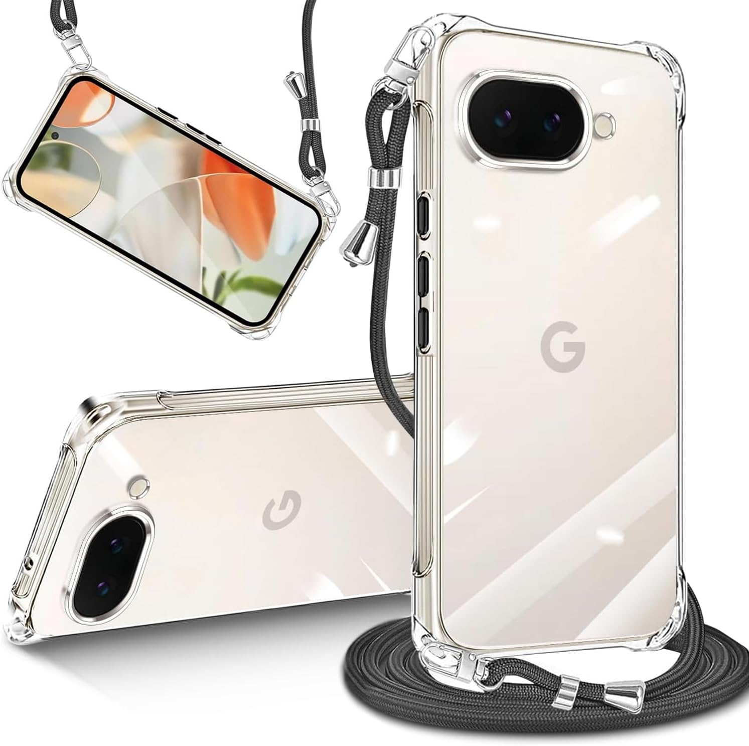 For Pixel 9a 用 ケース クリア ショルダー ピクセル 9A カバー 肩掛け 縄掛けケース TPU
