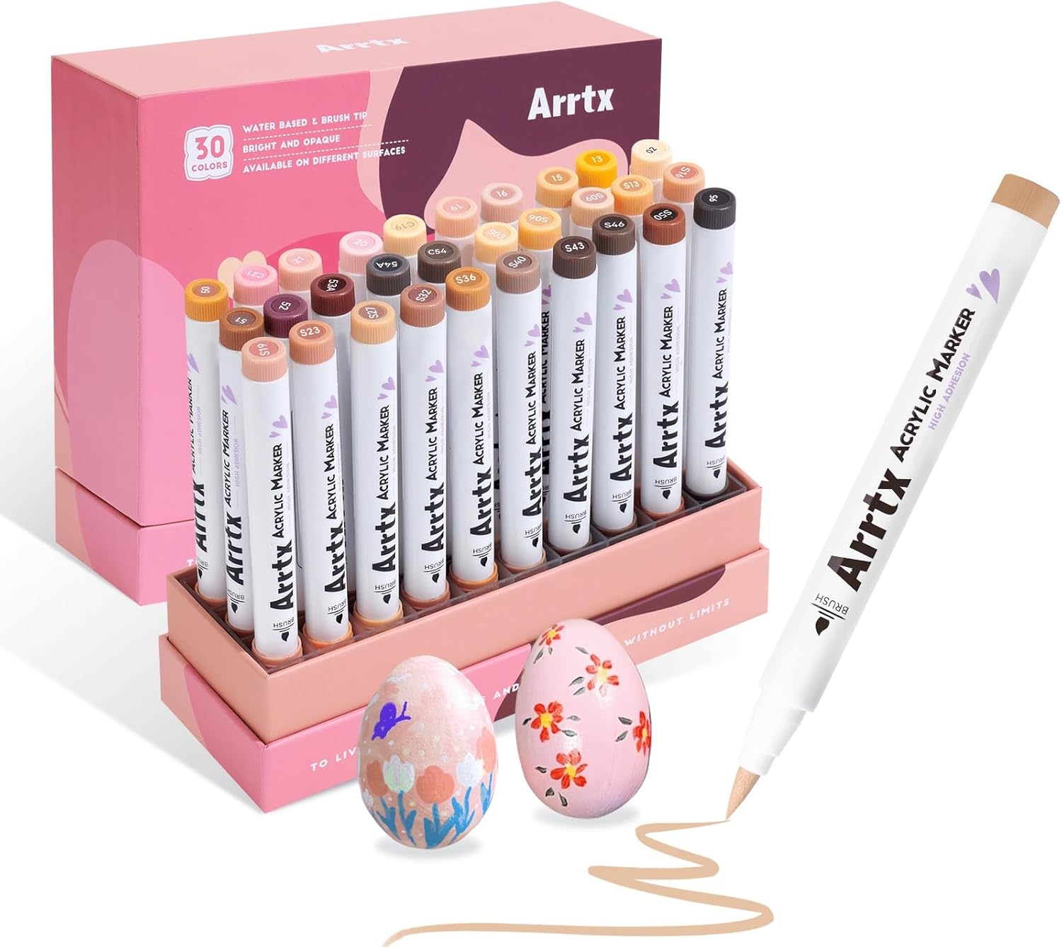 Arrtx アクリルペイントマーカー 肌色スキンカラー 30色セット リアル肌色 多色階調 ブラシ先端 イラスト/フィギュア塗装専用 耐水性 にじまない プロ・初心者兼用