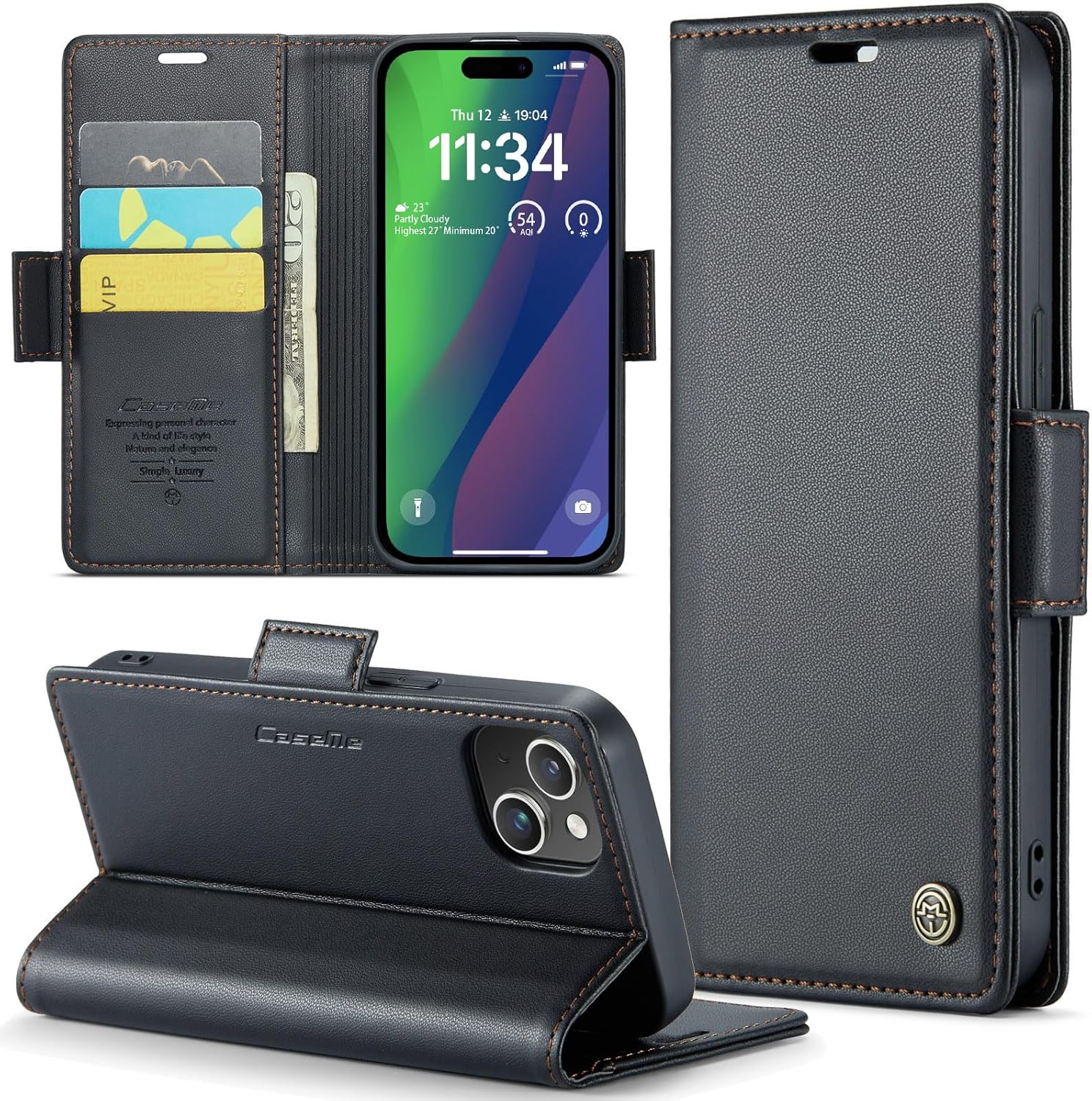 【J.DL】iPhone15 ケース手帳型 iphone 15 手帳型ケース 15財布型 携帯カバー アイフォン15 スマホケース 15手帳 高级PUレザー 耐衝撃 耐摩擦 全面保護 サイドマグネット カード収納 スタンド機能 軽量 手触りが良い 人気上品な シンプル気質 ギフト ブラック
