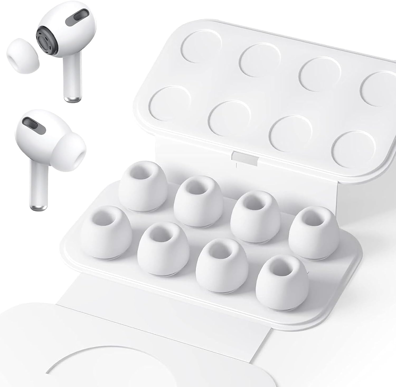 AirPods Pro イヤーピース 第1&2世代対応 シリコン イヤーチップ [Mサイズ 4ペア] シリコン イヤホンキャップ ノイズリダクションホール付き 滑り止め 遮音性 フィット感 脱落防止 for Airpods Pro2イヤーチップ 交換用イヤーピース 収納ケース付き (ホワイト)