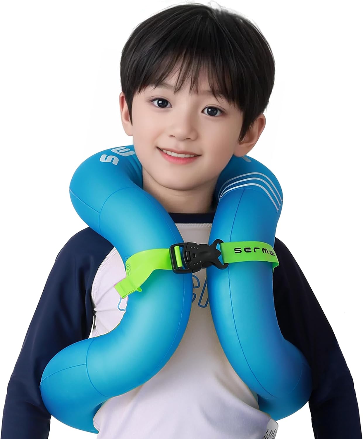 子供 浮き輪 ライフジャケット 25-50kg 【新型韓国浮き輪法定認証商品 二重空気袋 固定式 両手解放】 バックル固定 厚手 丈夫 安全 ブルー 水泳練習 水遊び 海水浴 空気入れ簡単 海外人気商品 (ブルー, 25-50kg用)