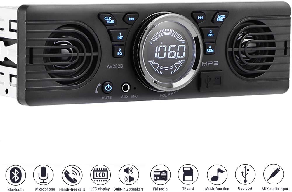 PolarLander Universal 1 Din 12Vインダッシュカーラジオオーディオプレーヤー内蔵2スピーカーステレオFMサポートUSB / TFカードポート付きBluetooth