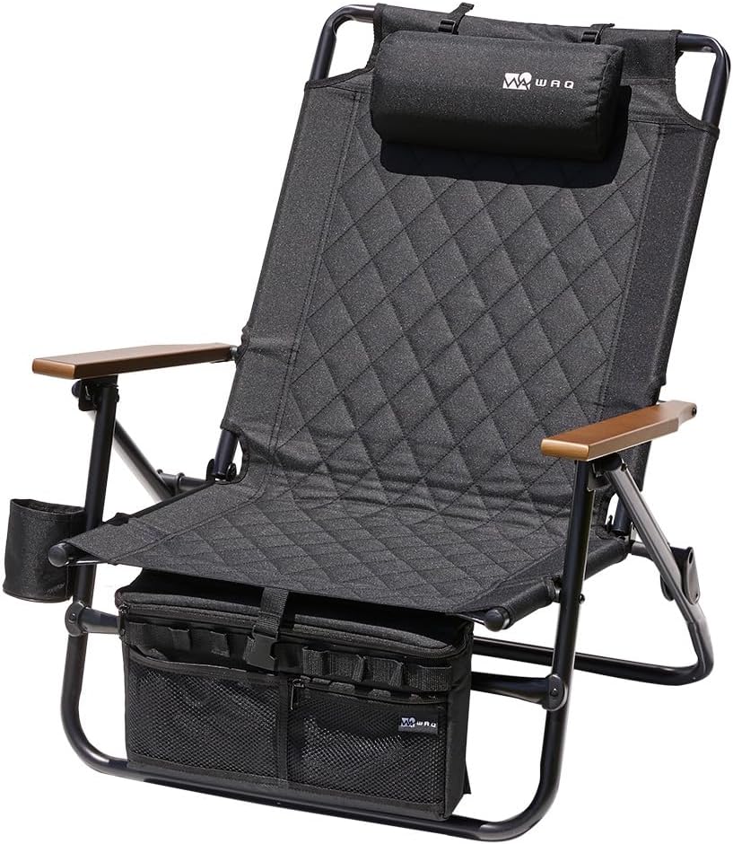 WAQ Reclining Low Chair リクライニングローチェア WAQ-RLC1 折りたたみチェア リクライニングチェア アウトドア 焚き火 アイアン ドリンクホルダー (BLACK（ブラック）)